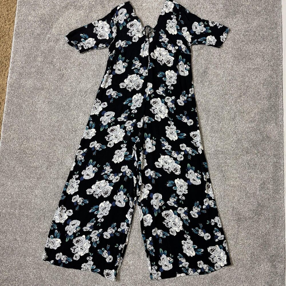 ASOS Maternity Jumpsuit Womens 8 Black Floral Wide Leg Cropped Hippie Summer